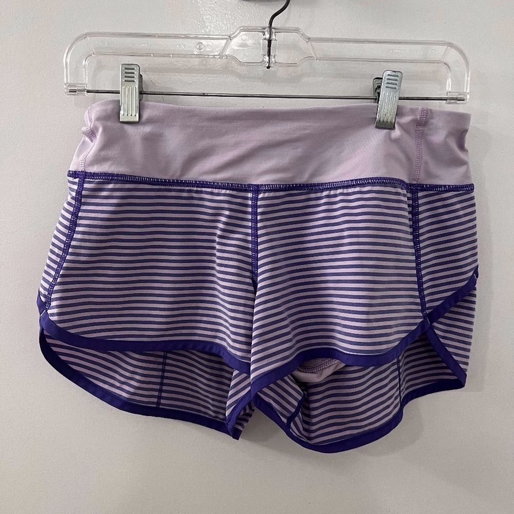 Lululemon: Speed Short- Classic Stripe Iris Flower/ Pretty Purple- Size 4